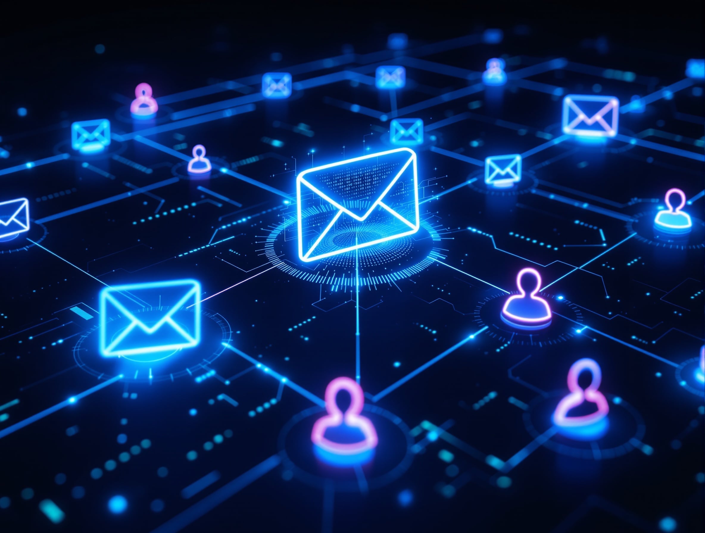 Cold email outreach network with targeted messages reaching prospect icons