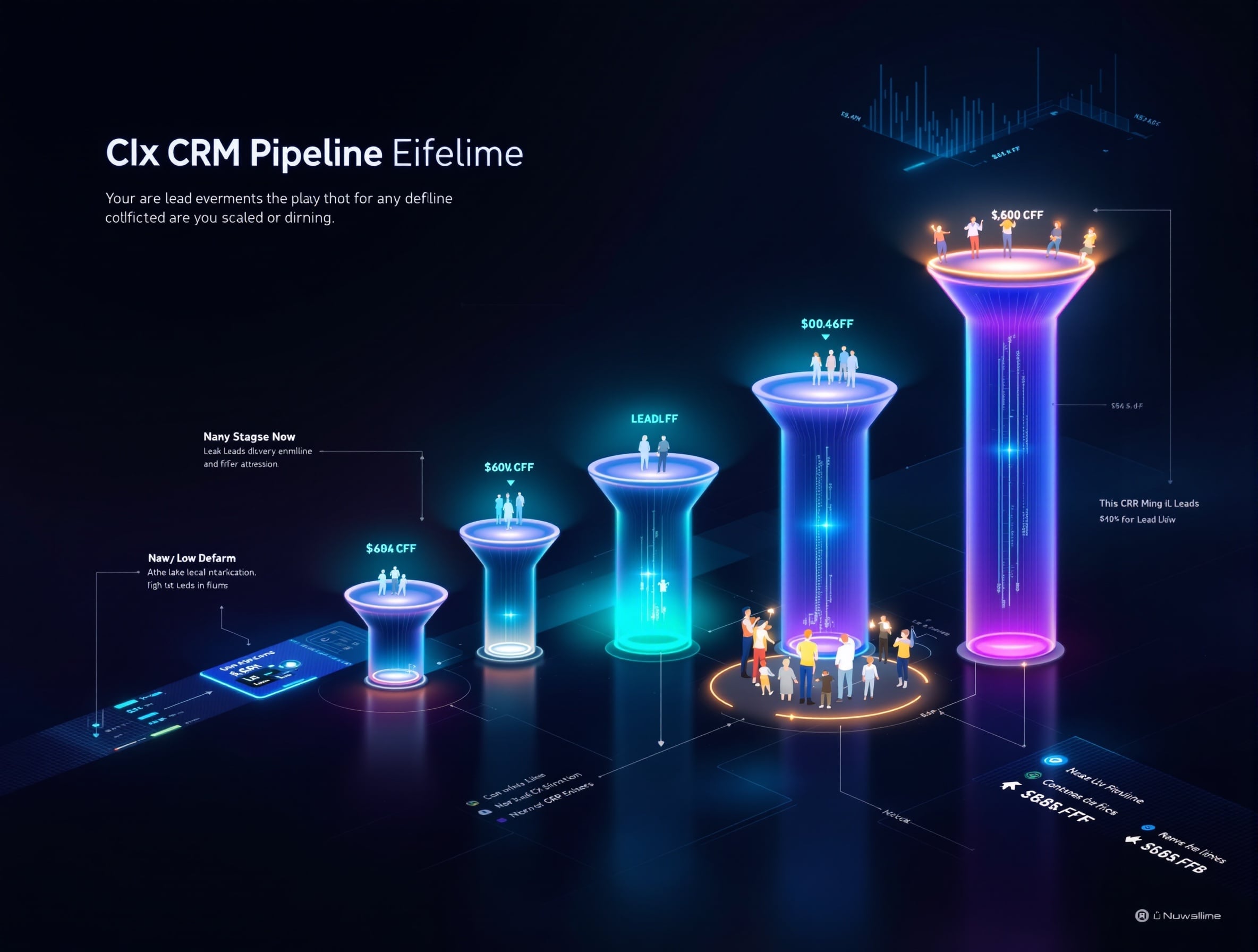 CRM pipeline visualization with lead tracking stages and conversion funnel